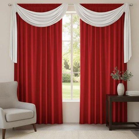 Cortina Quarto e Sala 3,00 x 2,30 Vermelho Lais com Bando