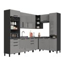 Ver imagem 3 de Cozinha Modulada Completa de Canto 8 Peças 469cm 15 Portas 4 Gavetas sem Tampo Mônaco Chumbo/Titânio