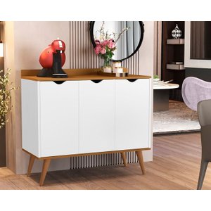 Aparador 3 Portas Buffet 4400 Pés Palito Madeira Branco / Nature - Comprar Moveis em Casa