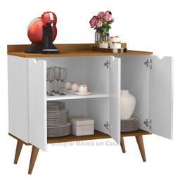 Aparador 3 Portas Buffet 4400 Pés Palito Madeira Branco / Nature - Comprar Moveis em Casa - 4