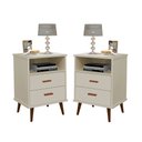 Ver imagem 1 de Conjunto 2 Mesa de Cabeceira 2 Gavetas Pés Retro - ITÁLIA - CM - off white