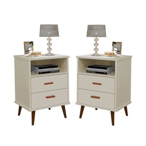 Conjunto 2 Mesa de Cabeceira 2 Gavetas Pés Retro - ITÁLIA - CM - off white