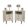 Conjunto 2 Mesa de Cabeceira 2 Gavetas Pés Retro - Itália - Cm - Off White - 1