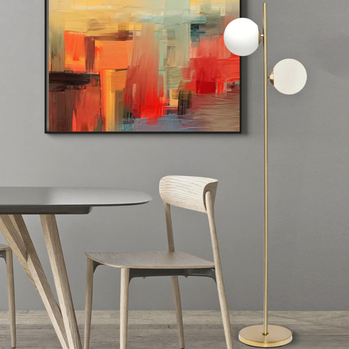 Luminária Piso Chão 162cm Jabuticaba 2 Globos Dourada Kjtd-710-gold + 2 Lâmpadas Led 12w Bivolt - 2