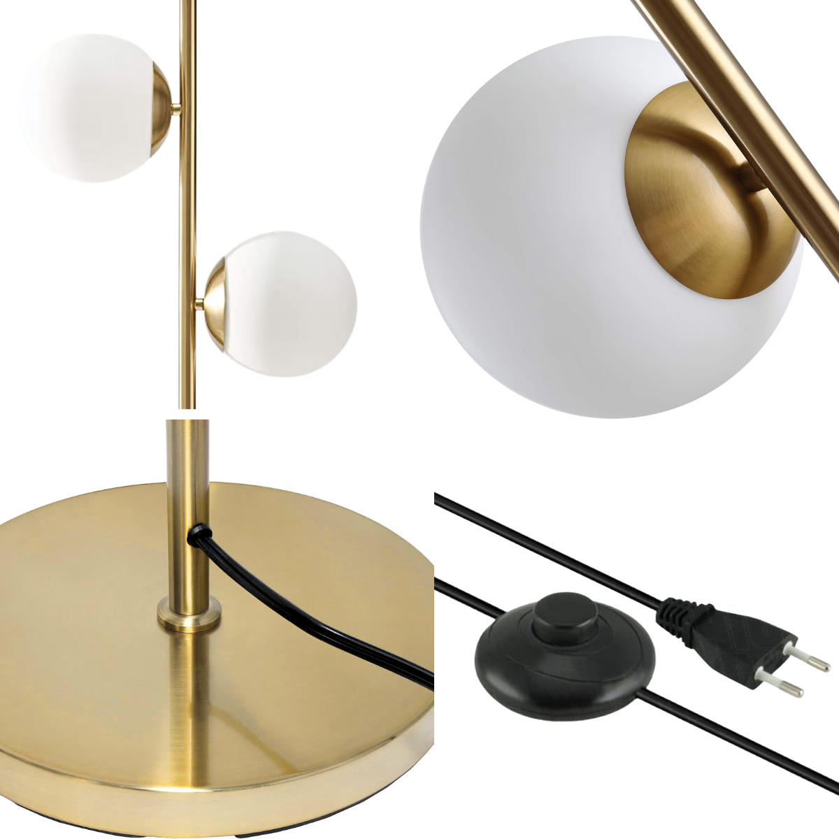 Ver imagem 7 de Luminária Piso Chão 162cm Jabuticaba 2 Globos Dourada Kjtd-710-gold + 2 Lâmpadas Led 12w Bivolt