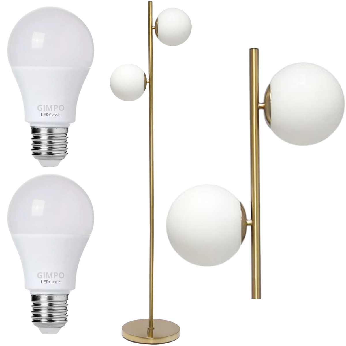 Luminária Piso Chão 162cm Jabuticaba 2 Globos Dourada Kjtd-710-gold + 2 Lâmpadas Led 12w Bivolt - 1