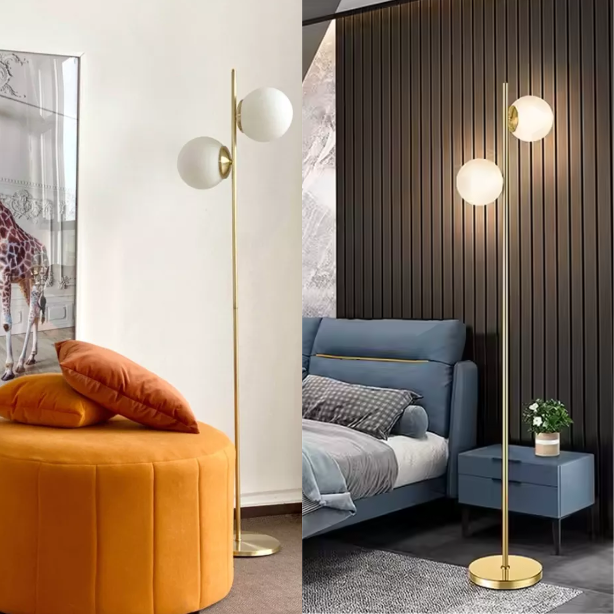 Luminária Piso Chão 162cm Jabuticaba 2 Globos Dourada Kjtd-710-gold + 2 Lâmpadas Led 12w Bivolt - 9