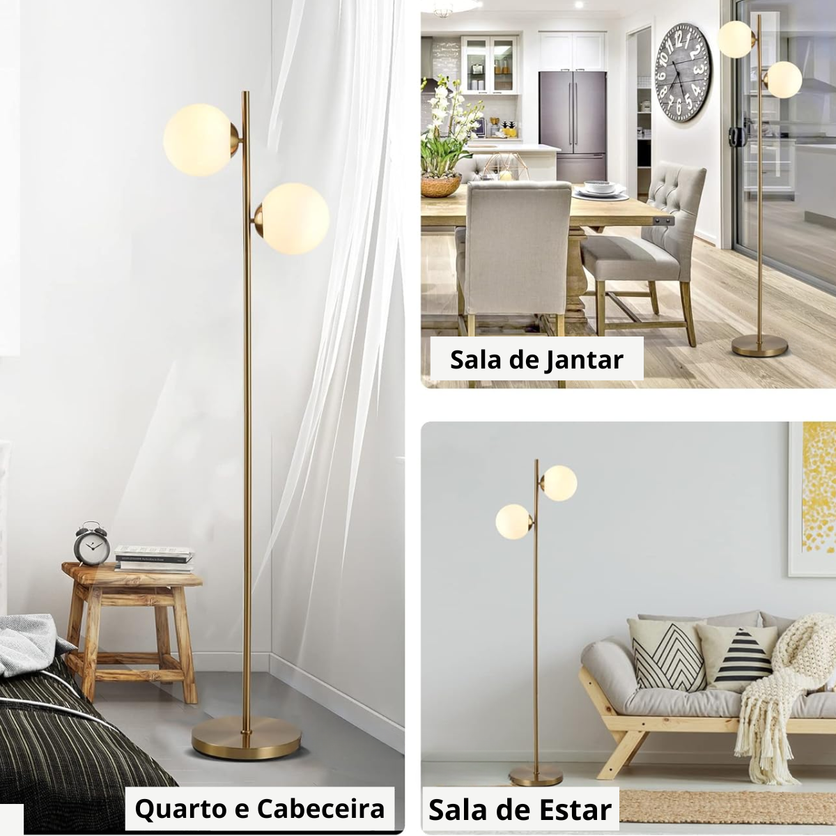 Luminária Piso Chão 162cm Jabuticaba 2 Globos Dourada Kjtd-710-gold + 2 Lâmpadas Led 12w Bivolt - 8