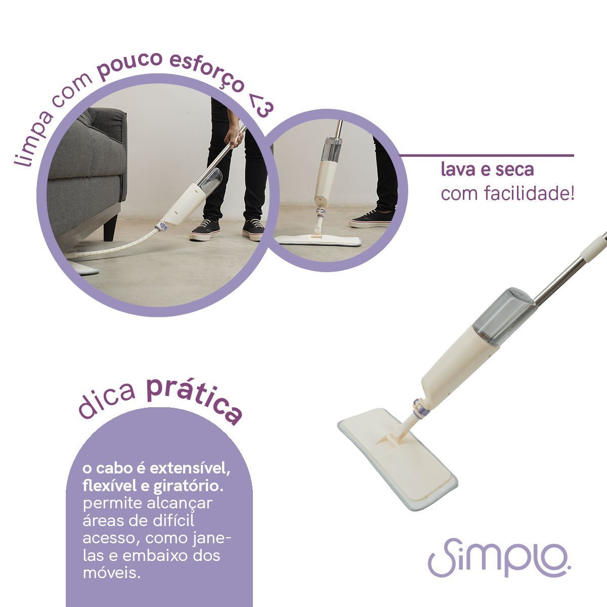 Mop Spray com Cabo Extensível e Dispenser - Simplo - 4