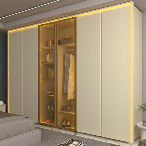 Guarda-Roupa Casal 6 Portas 2 Portas Reflecta com LED com Pés 100% MDF Splendor Off White