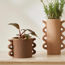Vaso em Cerâmica Alças Marrom 13,5 x 20,5cm - 5
