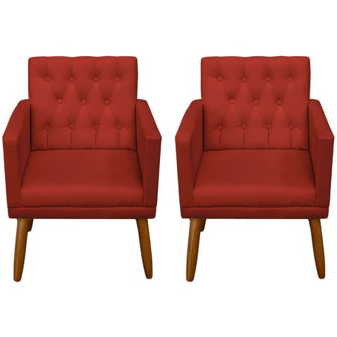 Kit Clássico 2 Poltronas Cadeira para Sala de Espera Resistente Recepção Pés de Madeira