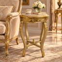 Ver imagem 2 de Mesa Auxiliar Redonda Clássica Dourada com Tampo de Mármore a: 70cm D: 40cm