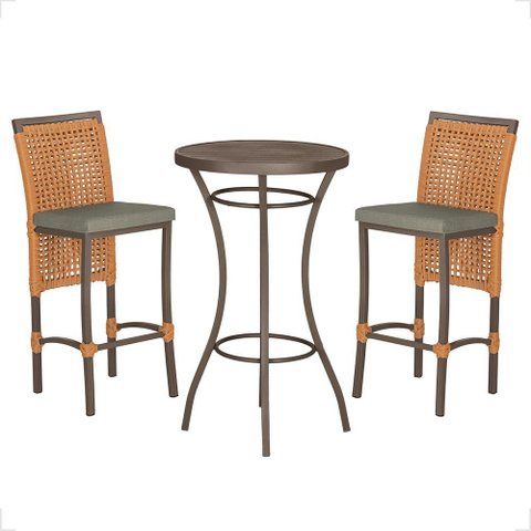 Mesa Bistrô e 2 Banquetas Roma Marrom Corda Náutica Estofado 8 Trama Original