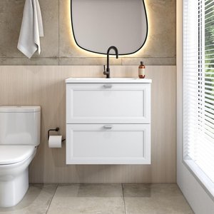 Balcão para Banheiro com Pia e 2 Gavetas Branco Bertolini