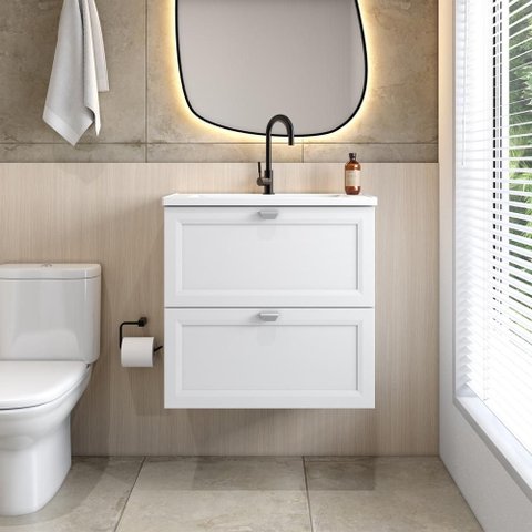 Balcão para Banheiro com Pia e 2 Gavetas Branco Bertolini