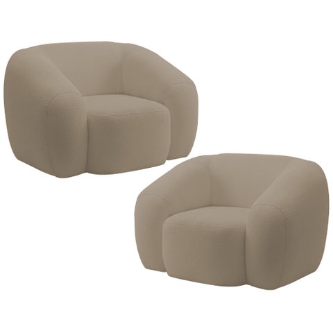 Kit 02 Poltronas Decorativa Orgânica para Sala Living Emery M05 Bouclê Bege - Lyam Decor