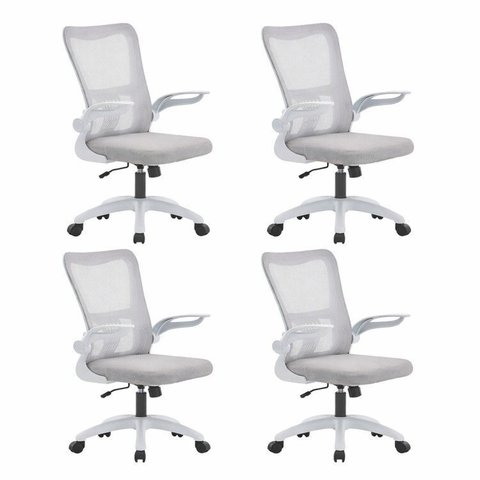 Kit 4 Cadeiras de Escritório Diretor com Sistema Relax Baltimore Cinza/Branco Rivatti