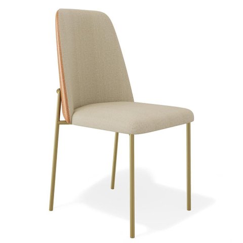 Cadeira Decorativa Estofada para Sala de Jantar Dourada Bella L02 Couríssimo Whisky Linho Bege