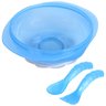 Kit Prato Bowl Fundo Com Ventosa Tampa e Talheres Garfo e Colher Anatômico de Silicone BabyGo - Azul - 1