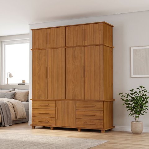 Guarda-Roupa Casal 9 Portas 6 Gavetas MDF 245x185x53,5cm Londres Luapa Carvalho New