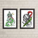Ver imagem 1 de Kit 2 Quadros Decorativos Arte São jorge 45x34cm - com Vidro:madeira Branca