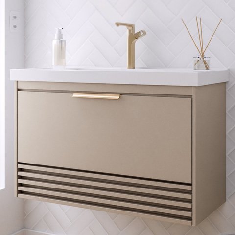 Gabinete para Banheiro 80cm com 1 Porta 1 Gaveta e Cuba de Embutir Maragogi