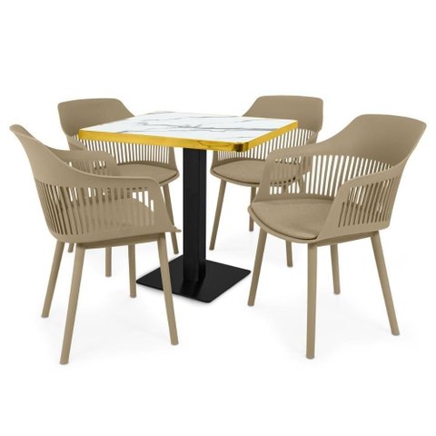 Conjunto Mesa de Jantar Quadrada Venezia 70x70cm Branca com 4 Cadeiras Estofadas Marcela - Nude