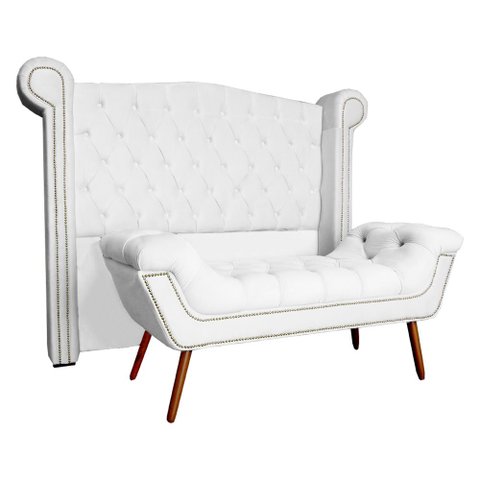 Conjunto Sienna Cabeceira e Recamier Casal 140 cm Corano Branco