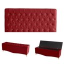 Ver imagem 1 de Kit Estrela Cabeceira de Cama Painel e Calçadeira Baú Botão Cristal Casal 140 Cm Suede Vermelho