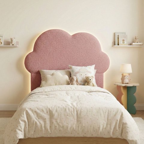 Cabeceira Infantil Cama Solteiro 0,90m Orgânica Curva Nuvem Bouclê Rosê - Montanari's Decor