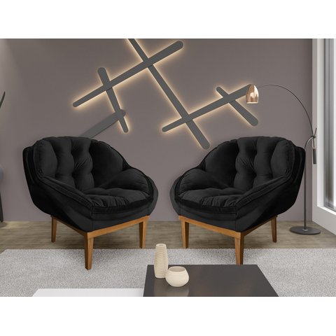 Kit 2 Poltronas Decorativa Marcela Veludo Preto