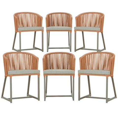 6 Cadeiras de Jantar Área Noronha em Alumínio com Pintura Fendi Corda Náutica E3 Trama Original