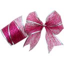 Ver imagem 1 de Kit 4 Fitas Aramadas Gliter Rosa Prata Natalino 6,3cm 2,7m