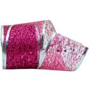 Ver imagem 4 de Kit 4 Fitas Aramadas Gliter Rosa Prata Natalino 6,3cm 2,7m