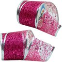 Ver imagem 2 de Kit 4 Fitas Aramadas Gliter Rosa Prata Natalino 6,3cm 2,7m