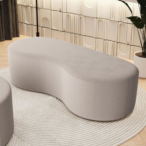 Puff Decorativo Orgânico para Living Quarto 140cm Orbit W01 Bouclê Creme - Lyam Decor