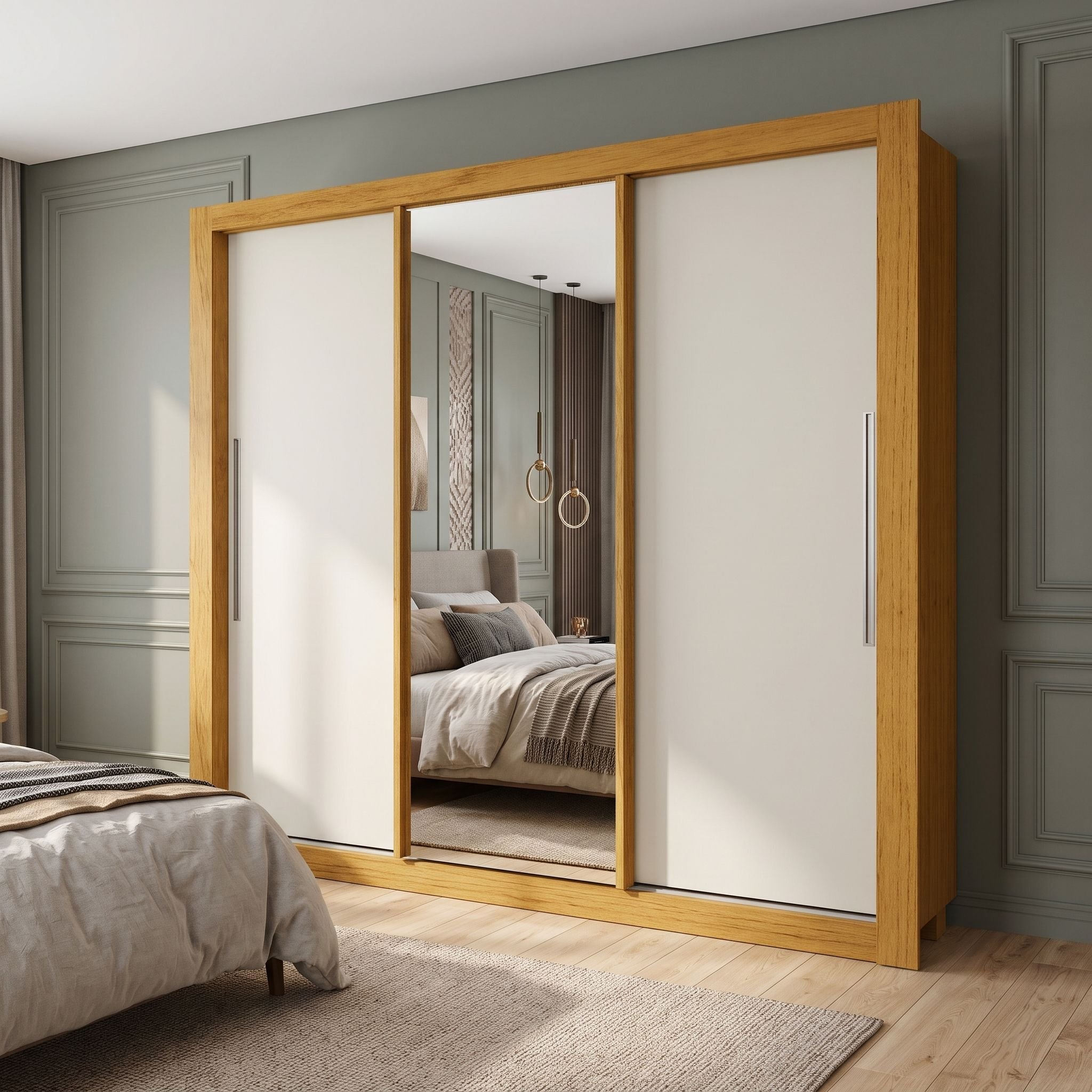 Guarda Roupa Casal 3 Portas 4 Gavetas 191,8cm com Espelho