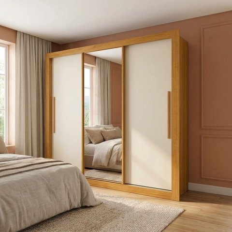 Guarda Roupa Casal 3 Portas 4 Gavetas 191,8cm com Espelho
