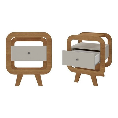 Kit 2 Mesas de Cabeceira com Tomada USB e 1GAVETA Marrom