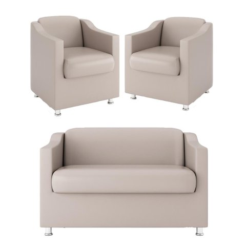 Kit Sofá Namoradeira Reforçada Tilla + 02 Poltronas Recepção Cor:bege