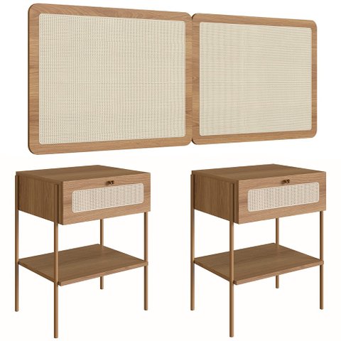 Cabeceira Casal e Queen com 2 Mesas Laterais Arlo A10 Hanover/dourado - Mpozenato