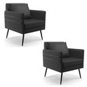 Ver imagem 1 de Kit 02 Poltronas Corino Preto Pés Palito De Ferro Preto