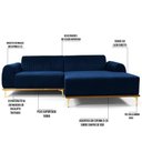 Ver imagem 3 de Sofá 320cm 5 Lugares Chaise Direito Pés Gold Azul Marinho