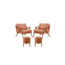 Ver imagem 1 de Conj. 2 Mona com 2 Puff Madeira Maciça Linho:terracota