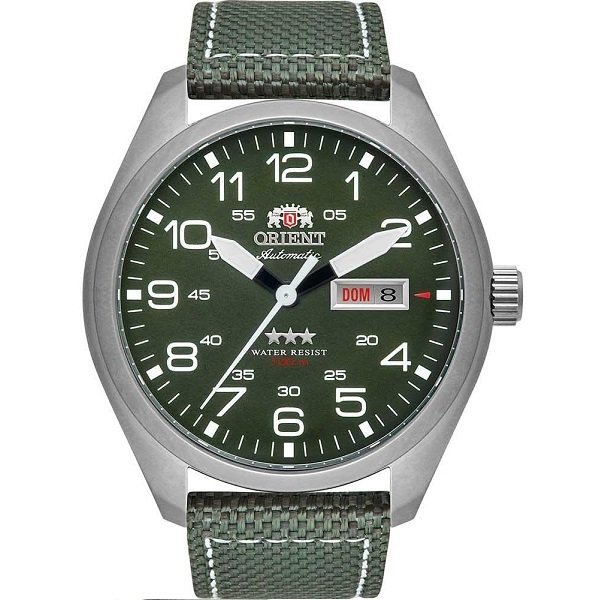 Relogio Orient Masculino Automatico Prateado Verde Militar F49sn020