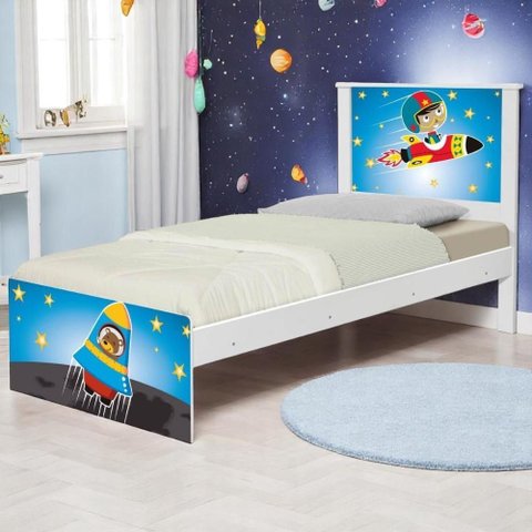 Cama Solteiro com Cabeceira Adesivada Astronauta