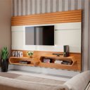 Ver imagem 1 de Painel Ripado para Tv 65 Polegadas 100% Mdf Suspenso 220cm com 2 Nichos