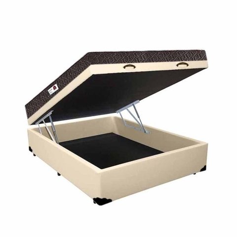 Cama Box Baú Casal Bege + Colchão Mola Ensacada Rc Sono Leve