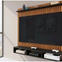 Ver imagem 3 de Painel Aconchego Preto Ripado 3D Tvs até 50 Polegadas Nicho Prateleira Suporte Sala Quarto Moderno